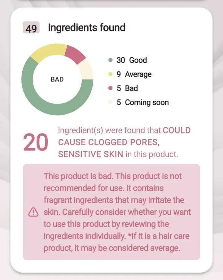 Ingredient red, yellow and green alerts in the app